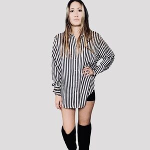H&M Monochrome Striped Button Down Silky Shirt